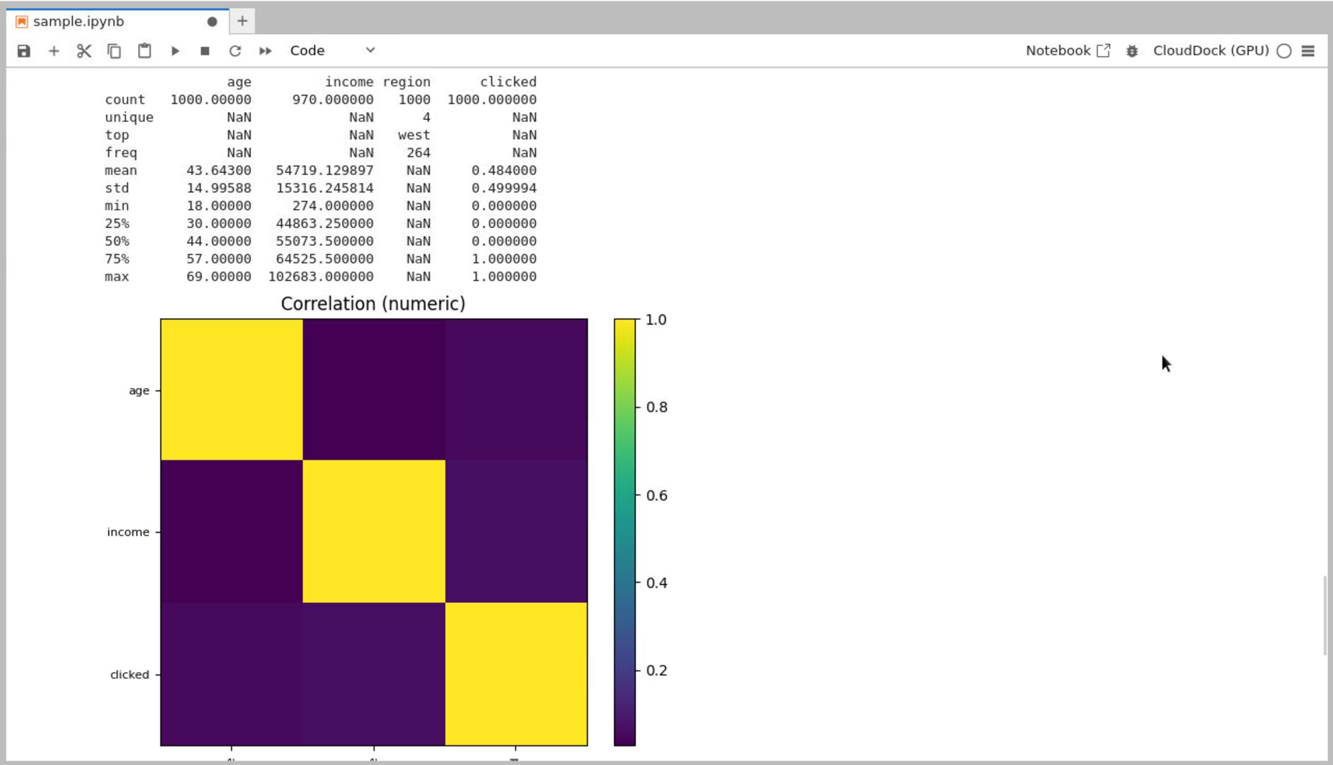 pandas describe() output