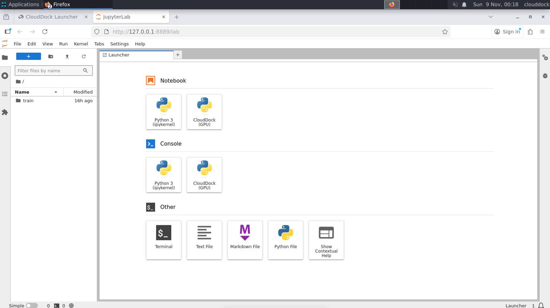 JupyterLab Home with workspace folder