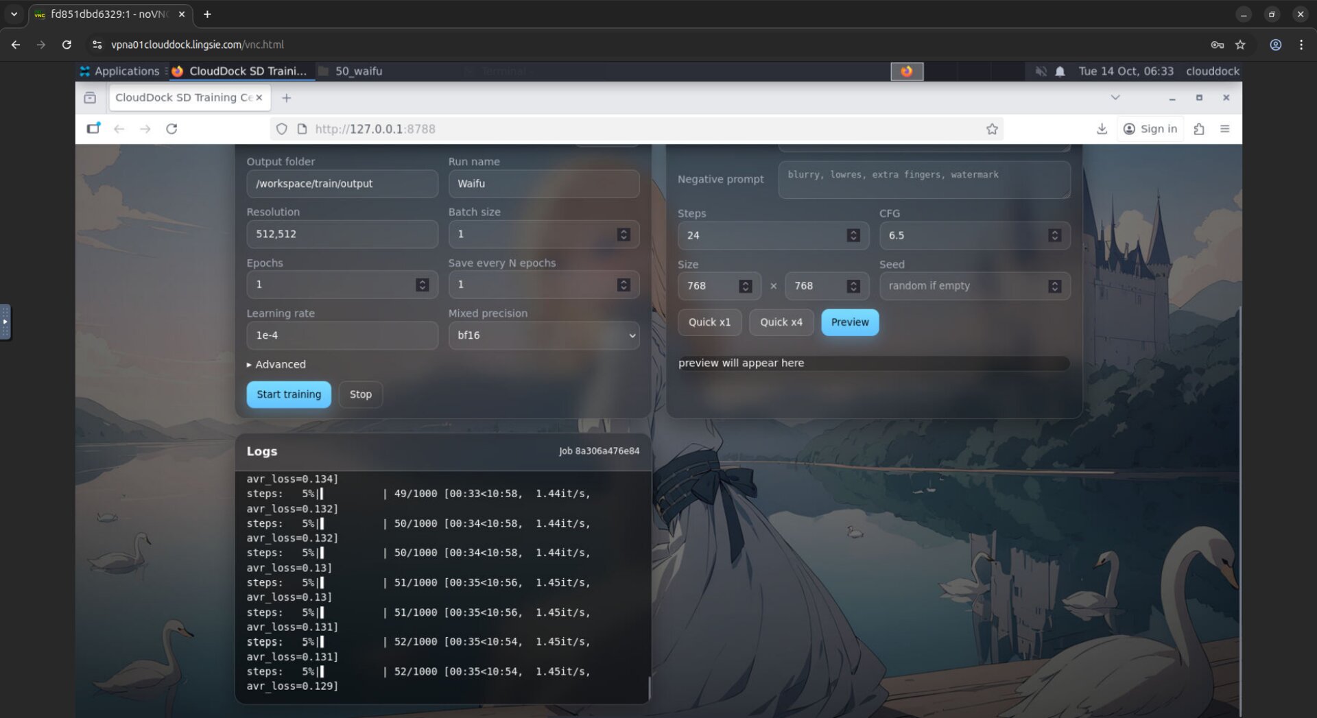 Job details and progress