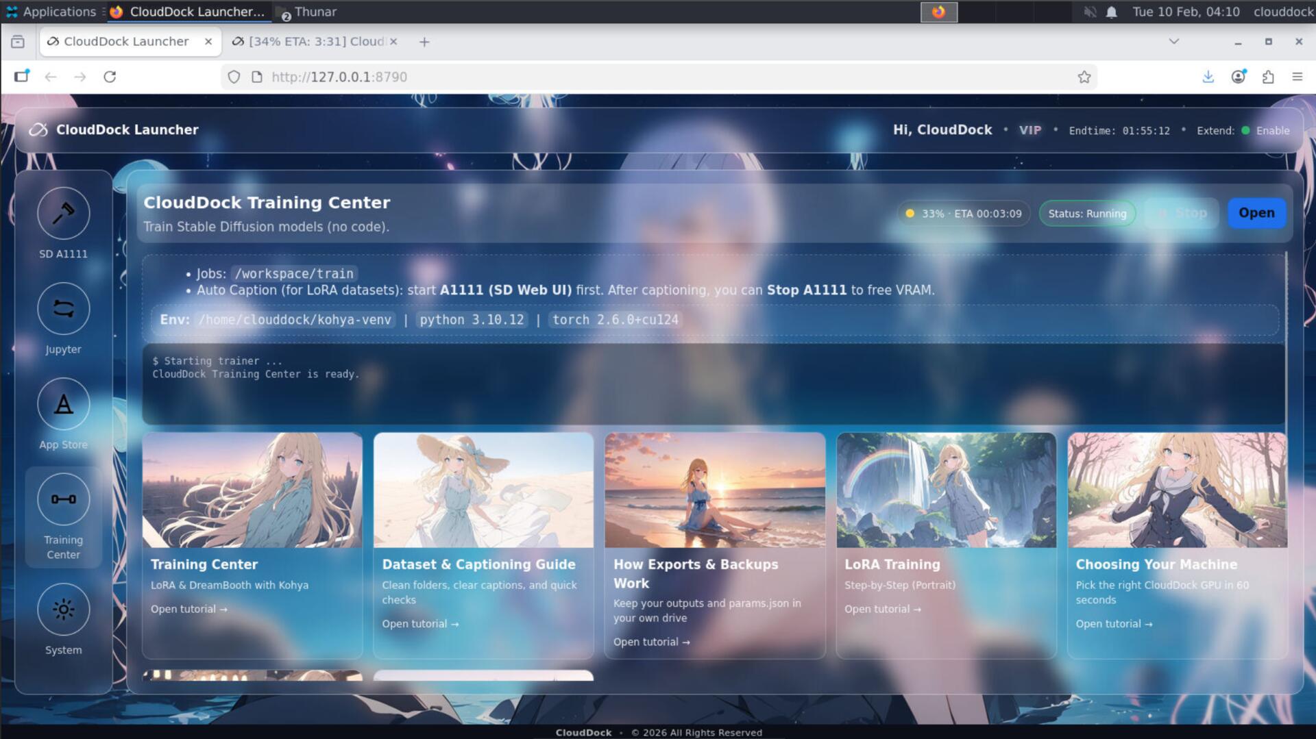 Launcher shows Training Center ETA and percent