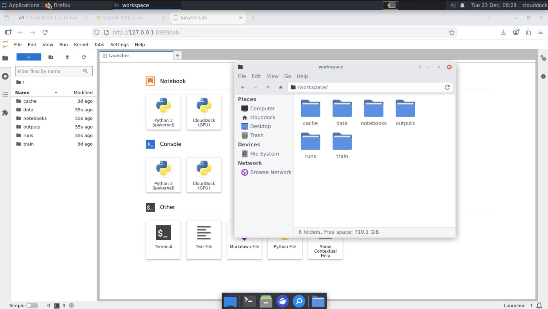 JupyterLab file browser showing /workspace directory
