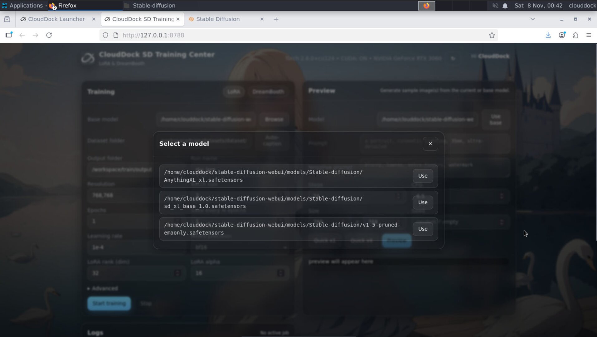 Select base family and checkpoint for DreamBooth