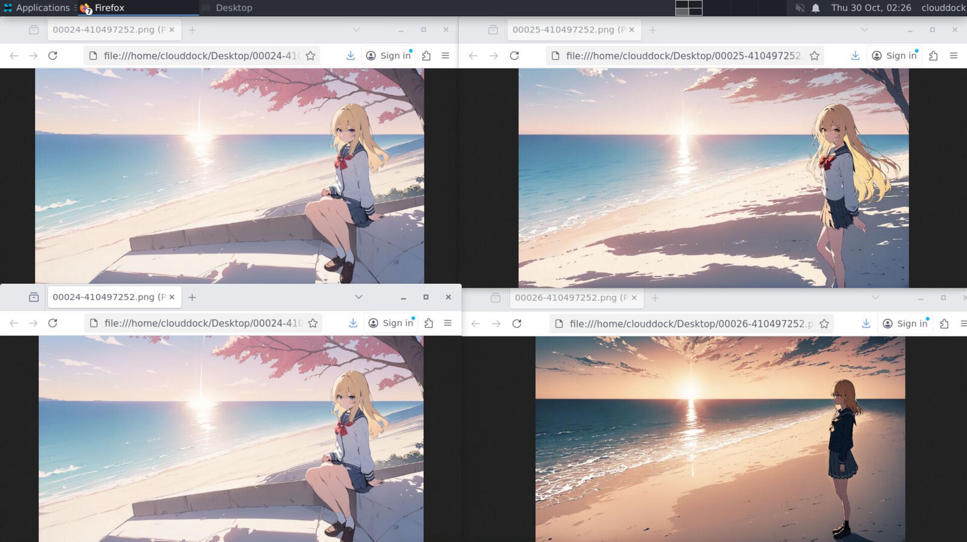 Four variations with the same seed and small denoise tweaks