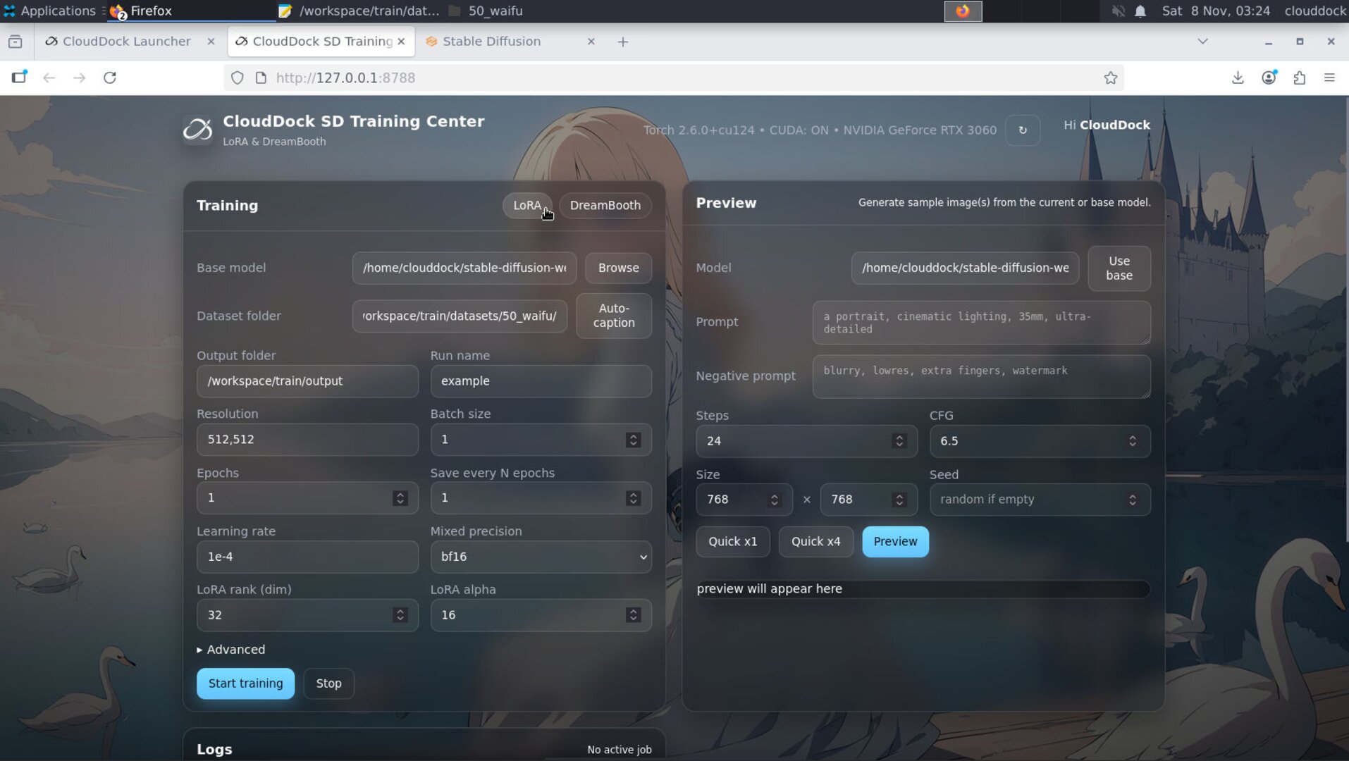 Choose LoRA · Portrait preset, family 1.5/XL