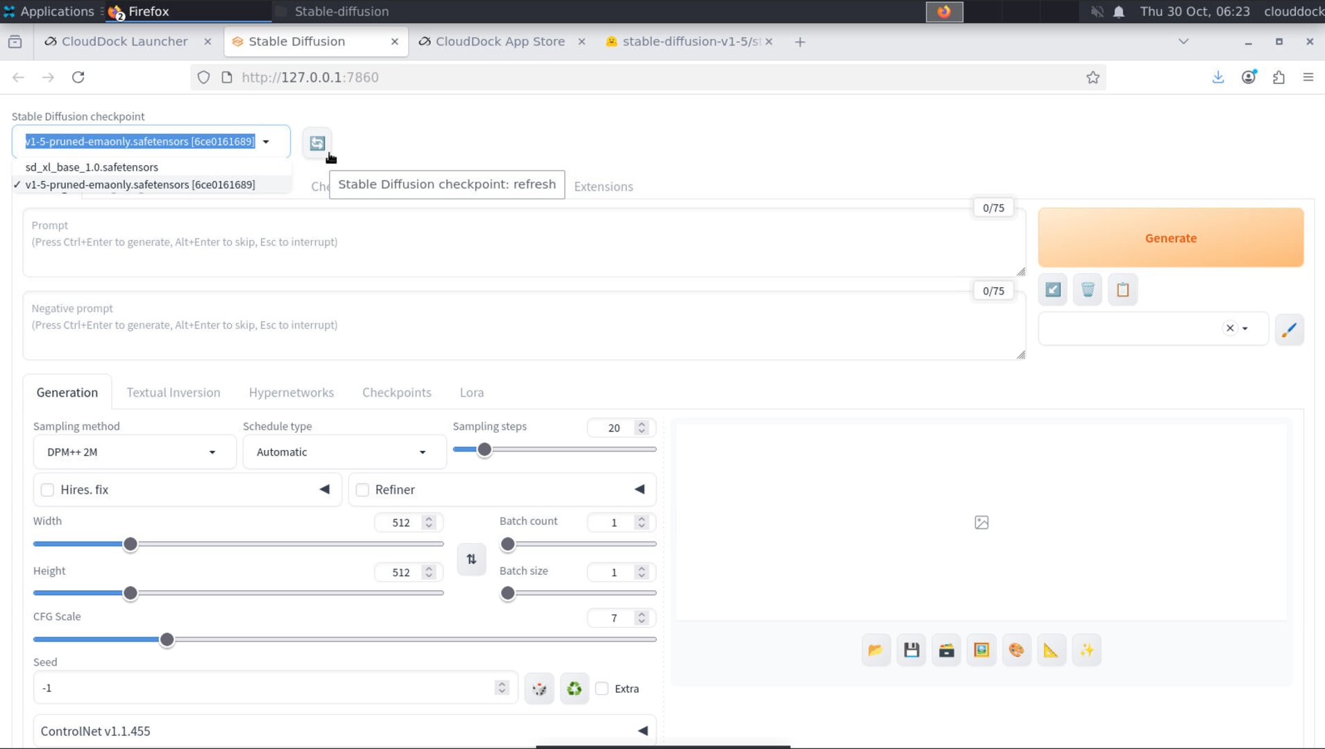 Refresh buttons near A1111 model selectors