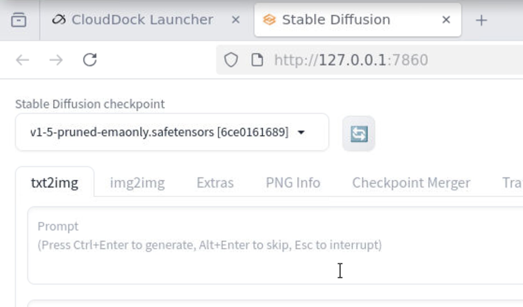 The current selected checkpoint name highlighted in the A1111 UI