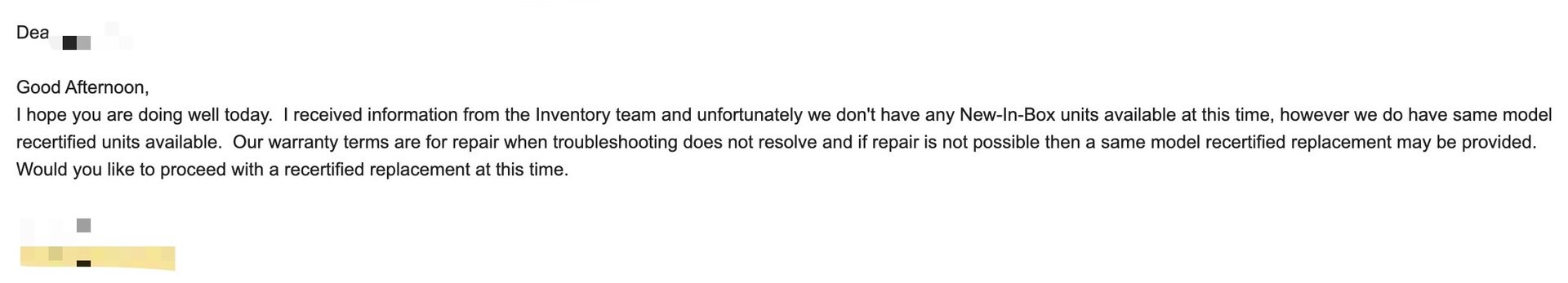 Email: waiting on inventory team (3–5 business days, weekends excluded)